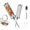 2Pack Rolling Grill Baskets BBQ Net Tubes Stainless Steel Barbecue Grill Grates with 2 Handles 2 Hooks Cleaning Brush for Vegetable Fish Meat Food Cam